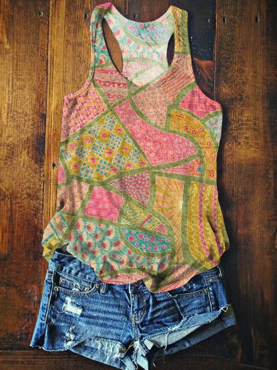 Women's Irregular Patchwork Pattern Art Print Tank Top