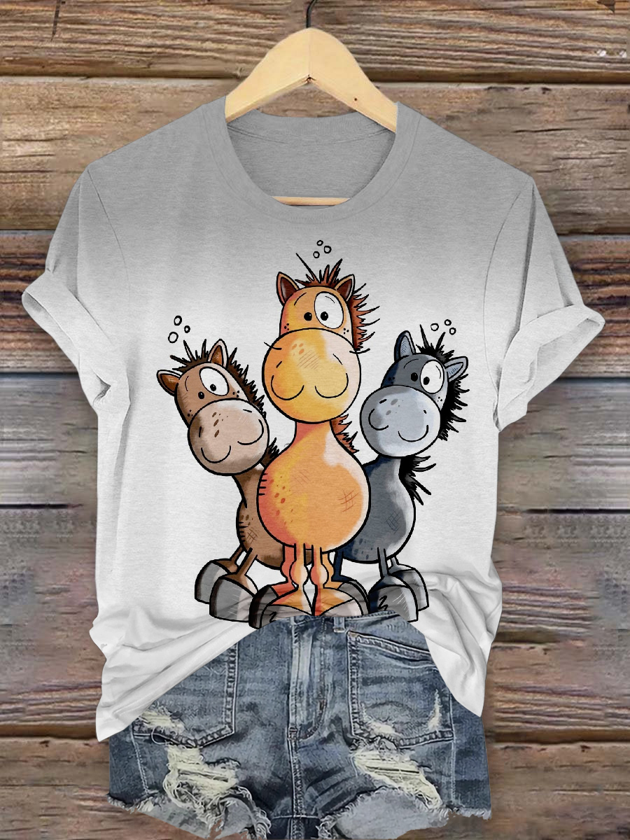 Fun Horse Art Print Casual Short Sleeve T-Shirt