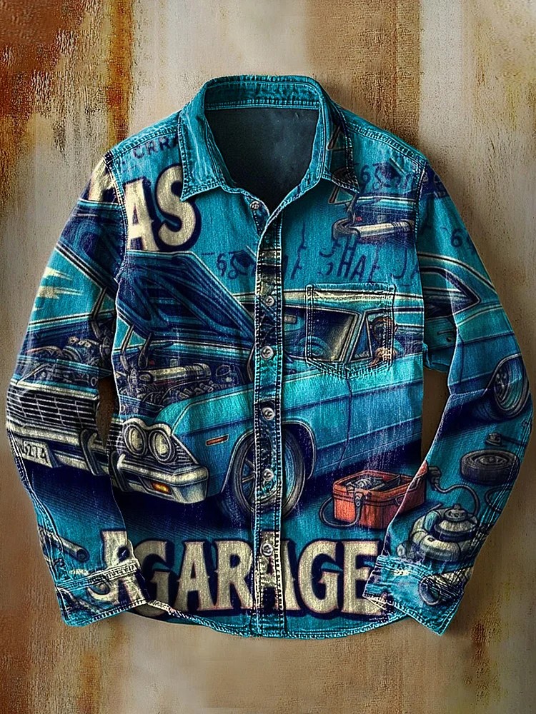 Retro Rock Sedan Art Print 100% Cotton Long Sleeve Shirt