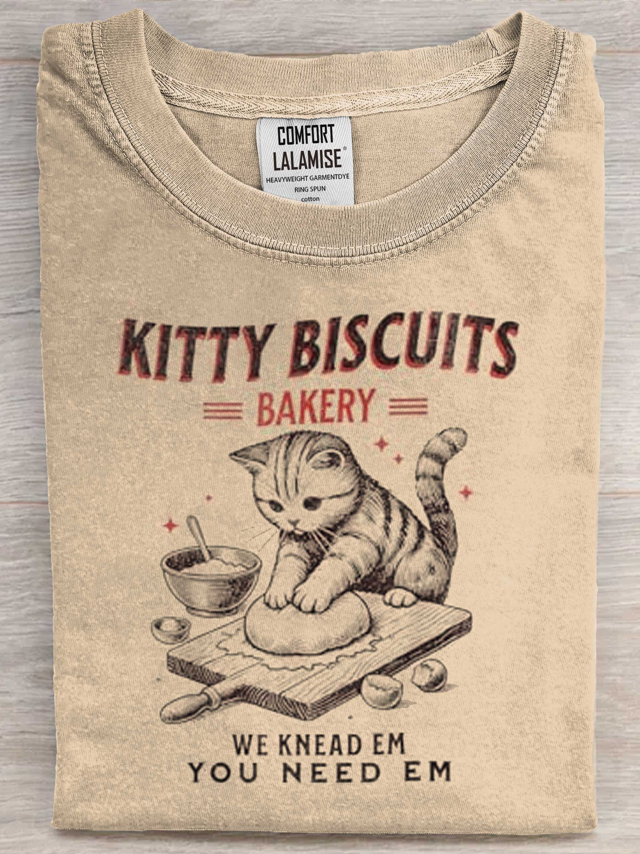 Kitty Biscuits We Knead Em You Need Em Cat Lover Baking Art Print Casaul Short Sleeve T-shirt