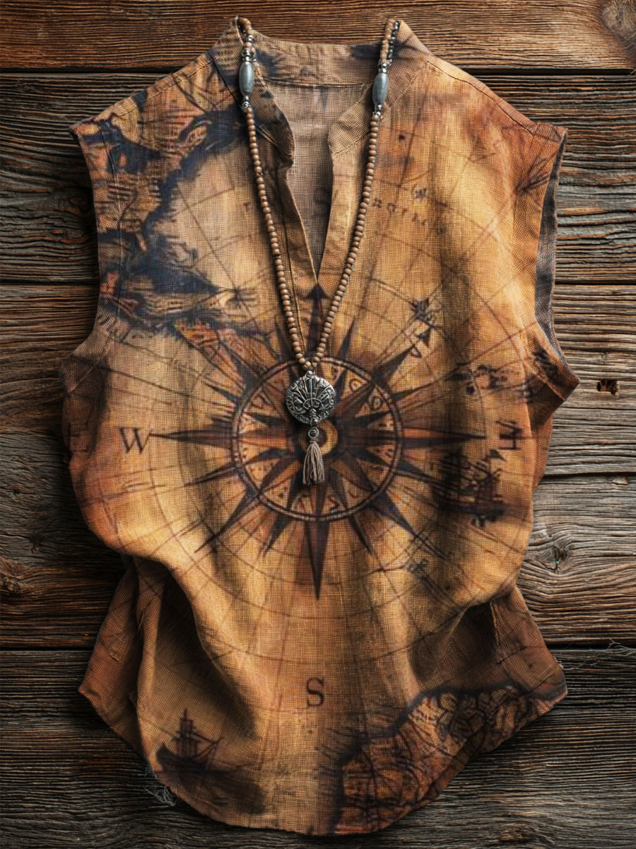Vintage Nautical Print Casual Tank Top