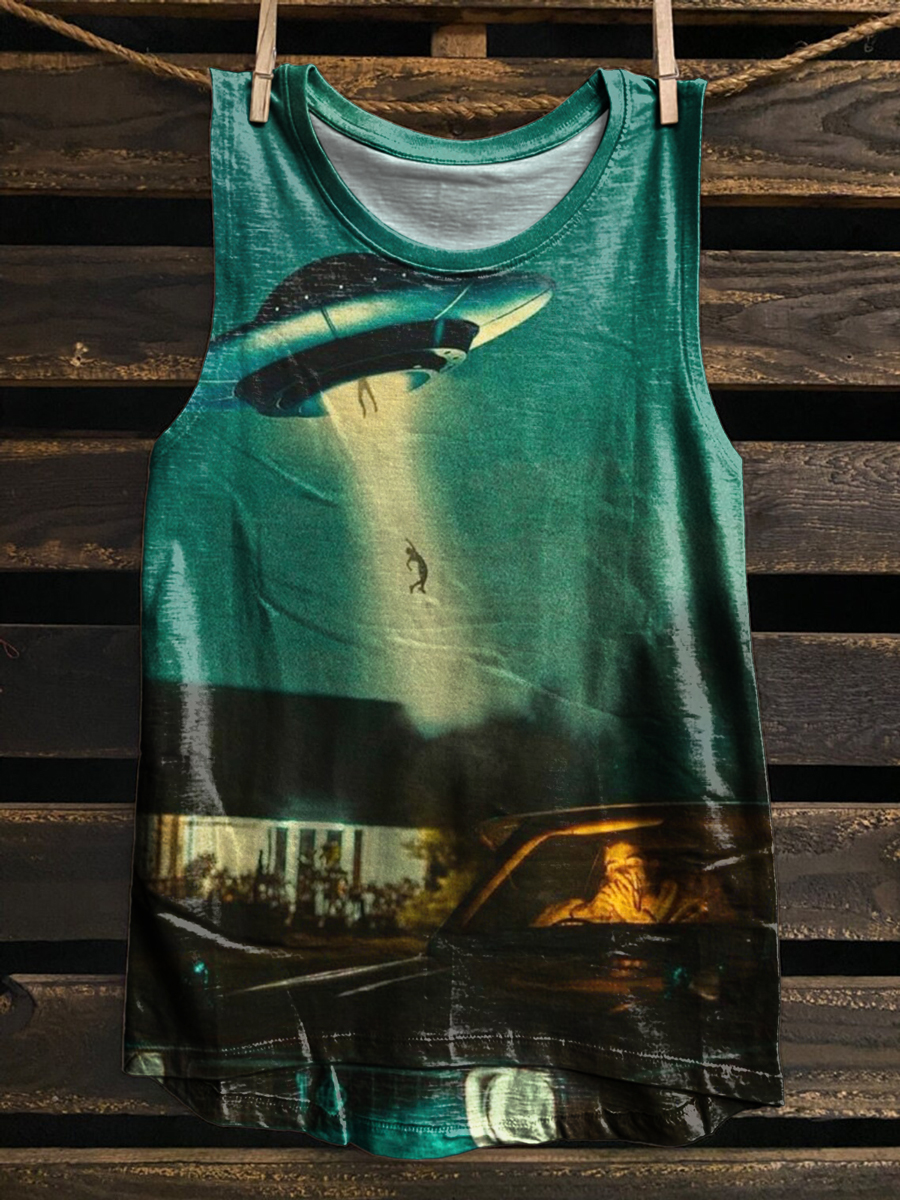 UFO Art Print 100% Cotton Casual Tank Top