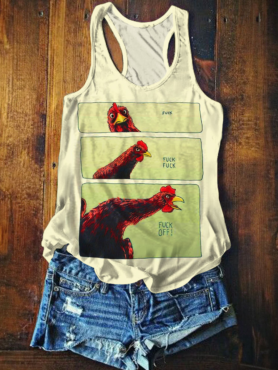 Women's Funny Chicken Art Print Tank Top
