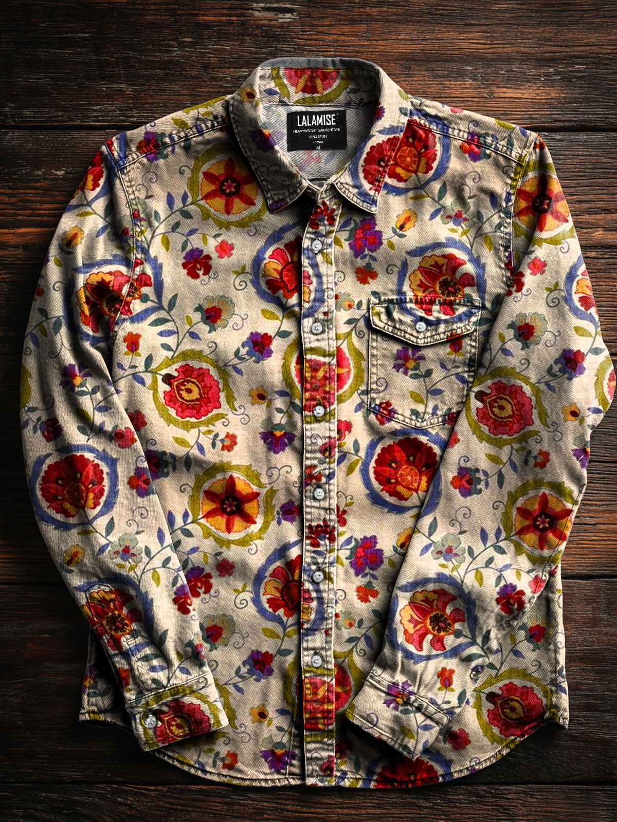 Vintage Ethinic Art Print 100% Cotton Long Sleeve Shirt