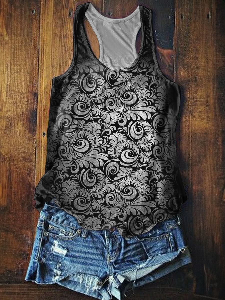 Vintage Gradient Floral Print Tank Top