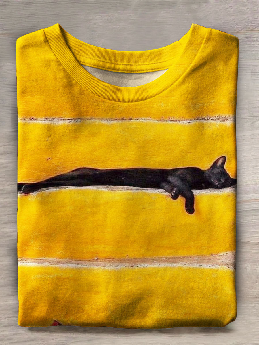 Cute Cat Print Casual T-shirt