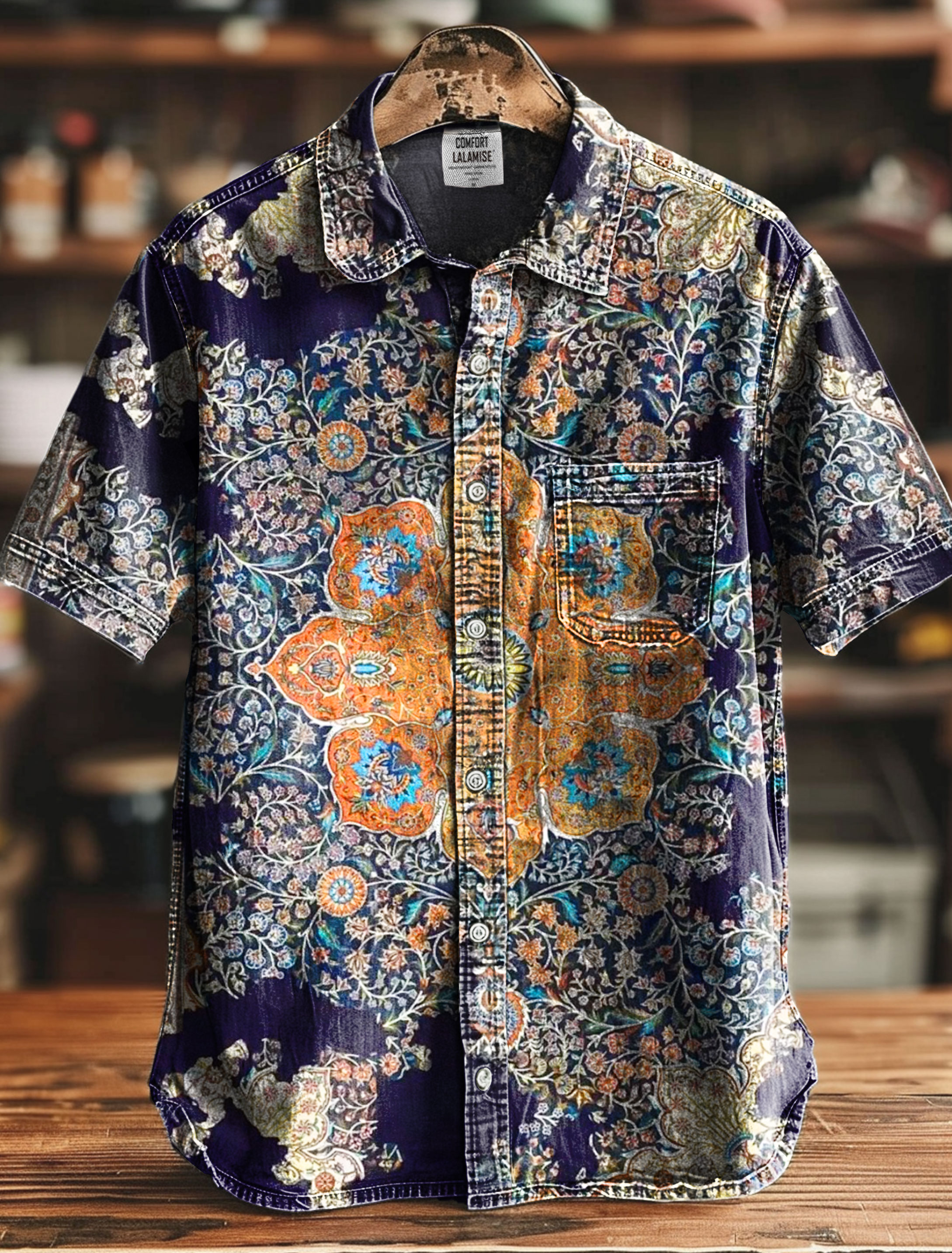 Vintage Ethic Art Print Casual 100% Cotton Shirt