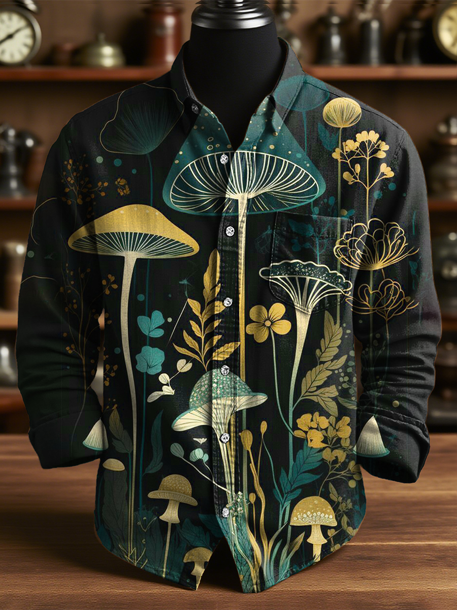 Retro Mushrooms Art Print 100% Cotton Long Sleeve Shirt