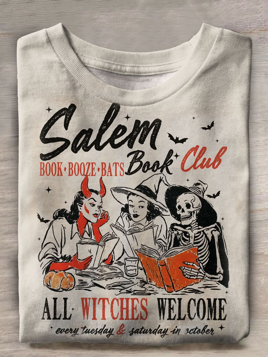 Salem Book Club Print Casual T-shirt