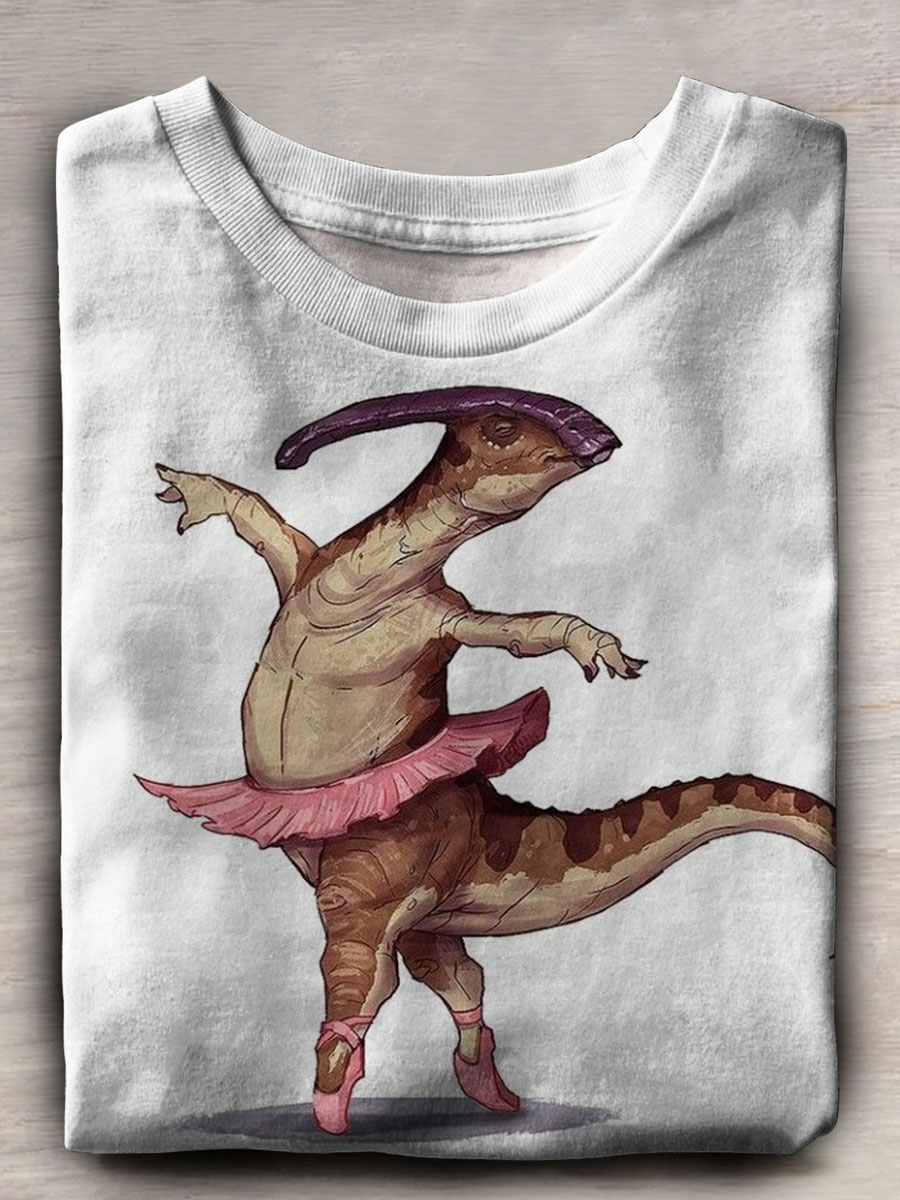 Funny Dinosaur Ballet Print Casual T-shirt