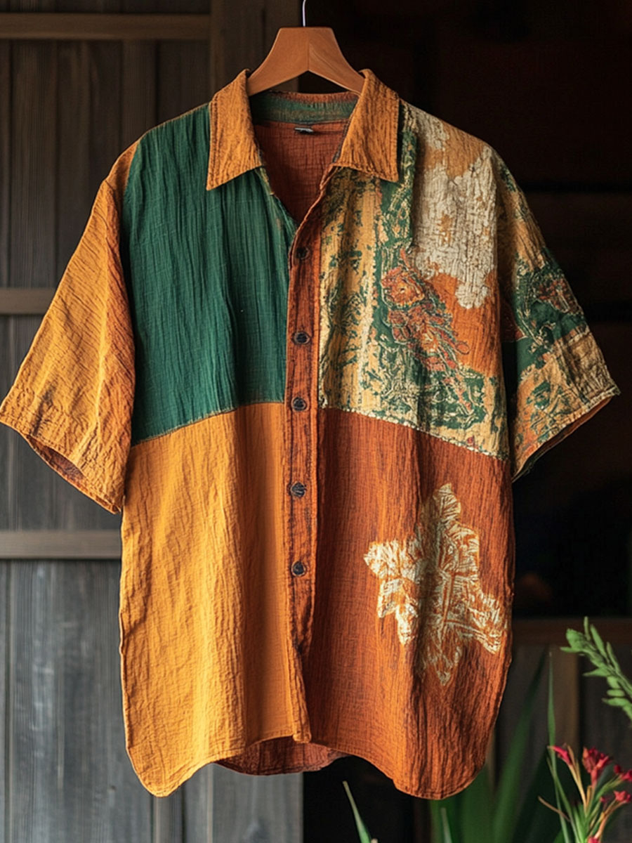 Vintage Abstract Art Print Casual 100% Cotton Shirt