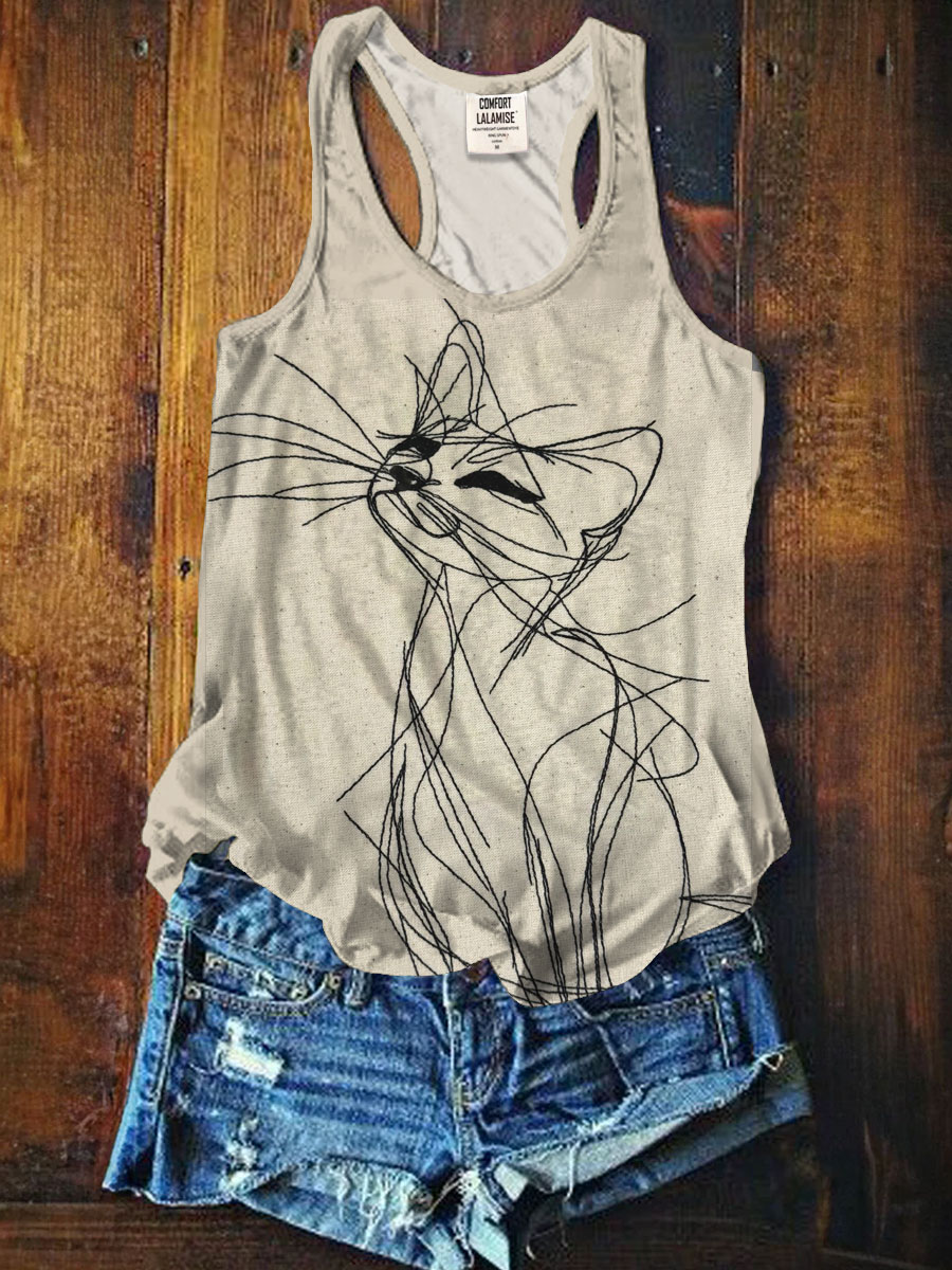 Cat line drawing Art Print Tank Top