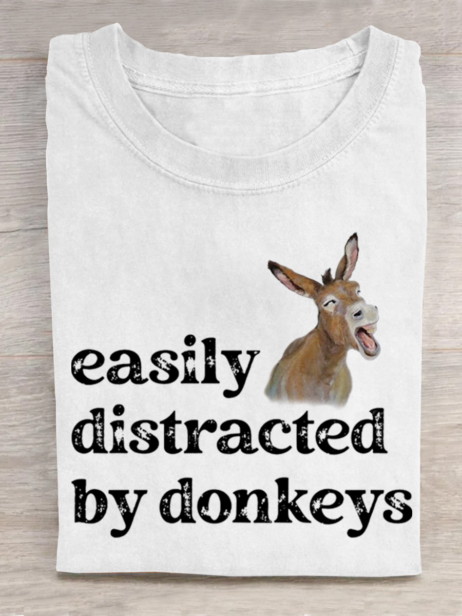 Easily Distracted by Donkeys Crew Neck T-Shirt