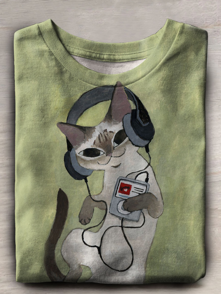 Cat Print Casual T-shirt