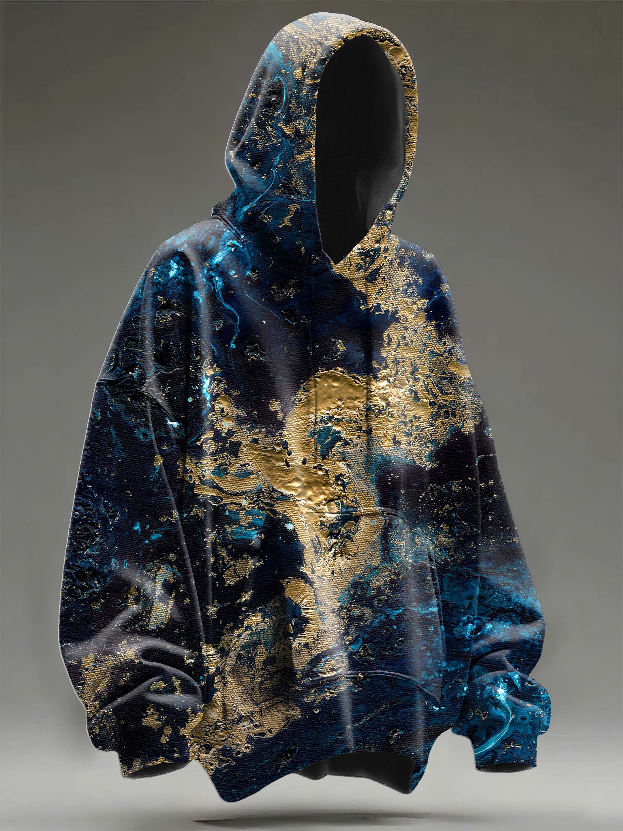 Blue Gradient Marble Texture Art Print Casual Hoodie Sweatshirt