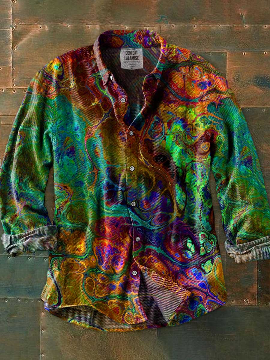 Vintage Abstrct Art Print 100% Cotton Long Sleeve Shirt