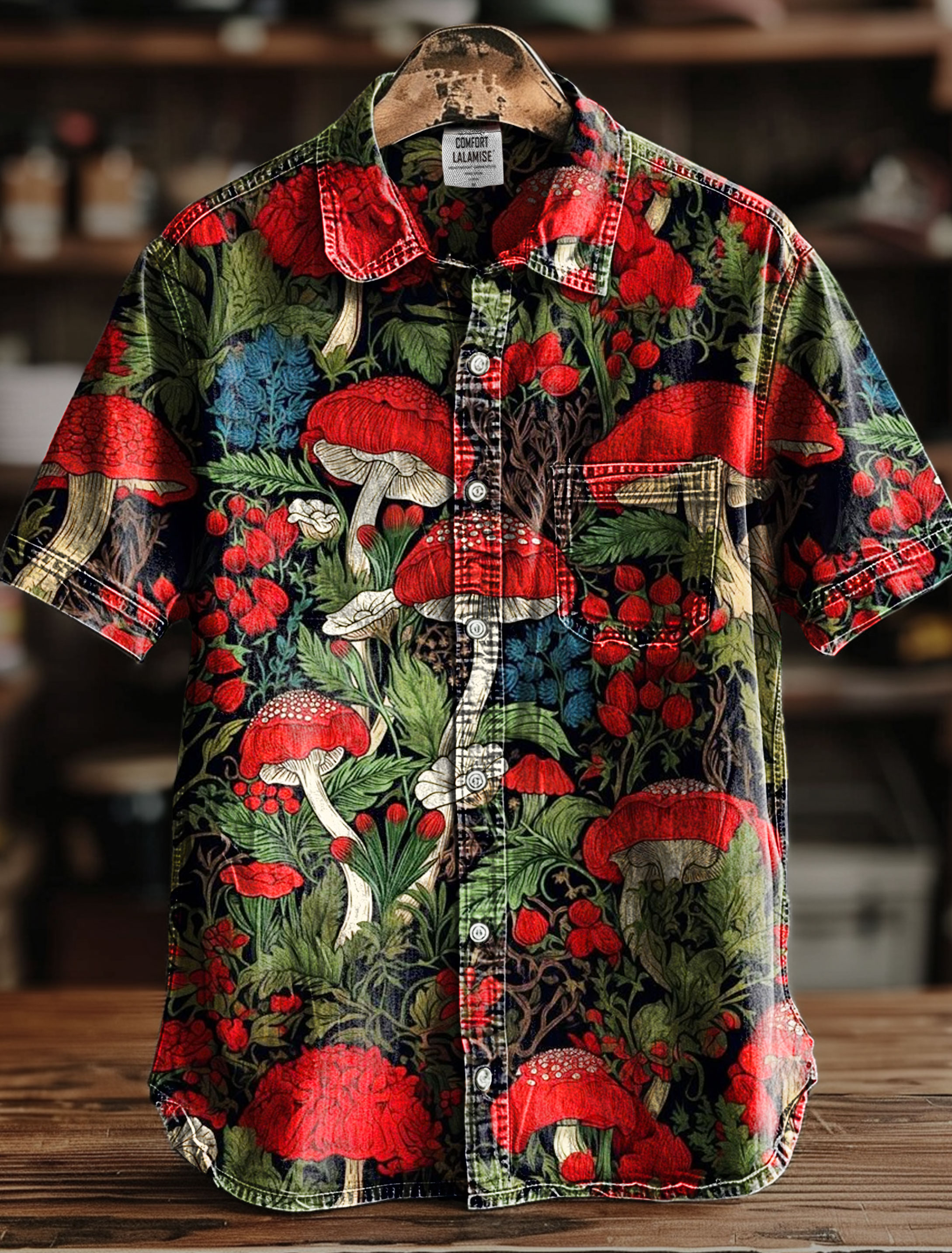 Poisonous Mushrooms Print Casual 100% Cotton Shirt