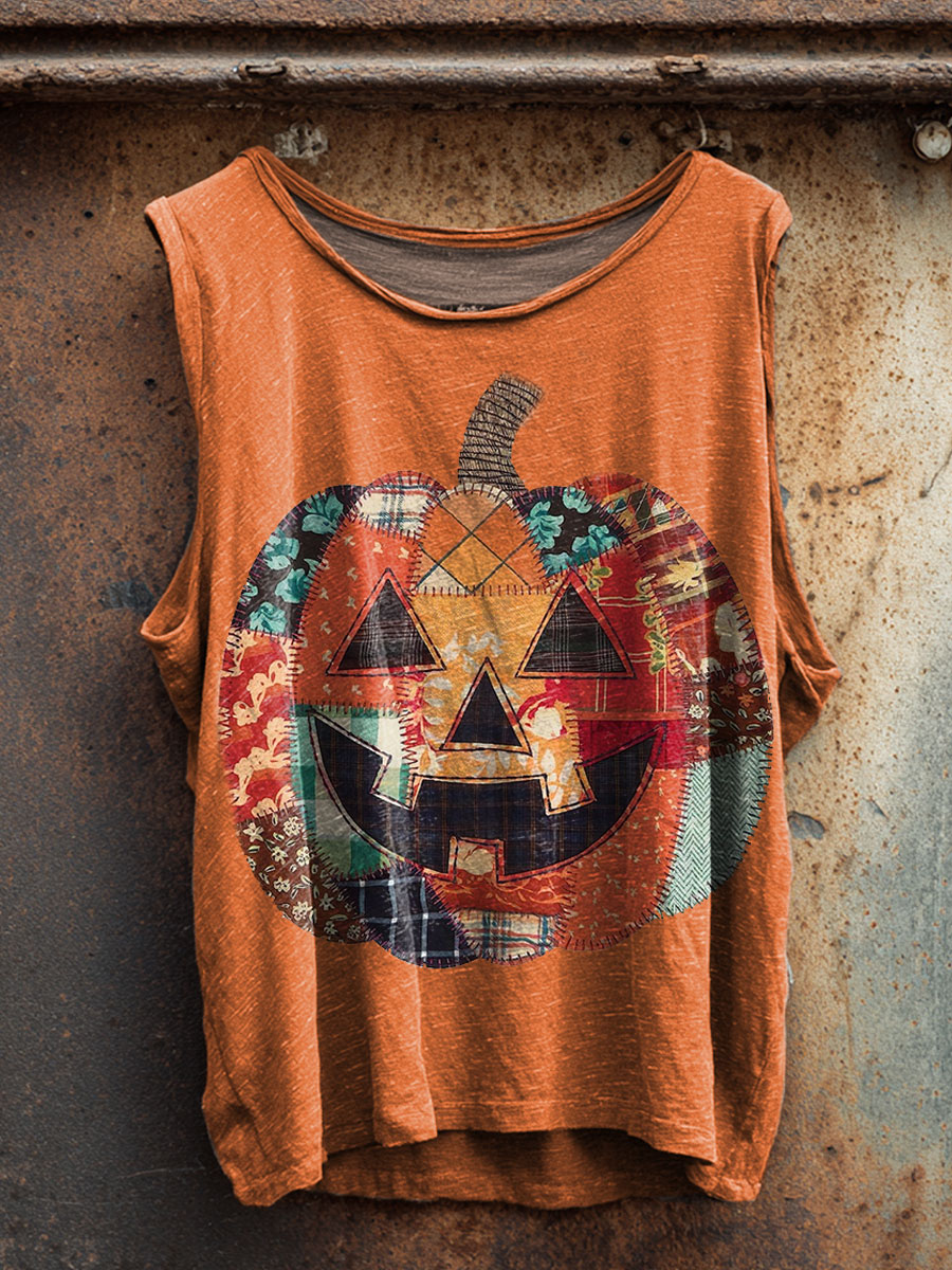 Pumpkin Art Print 100% Cotton Casual Tank Top
