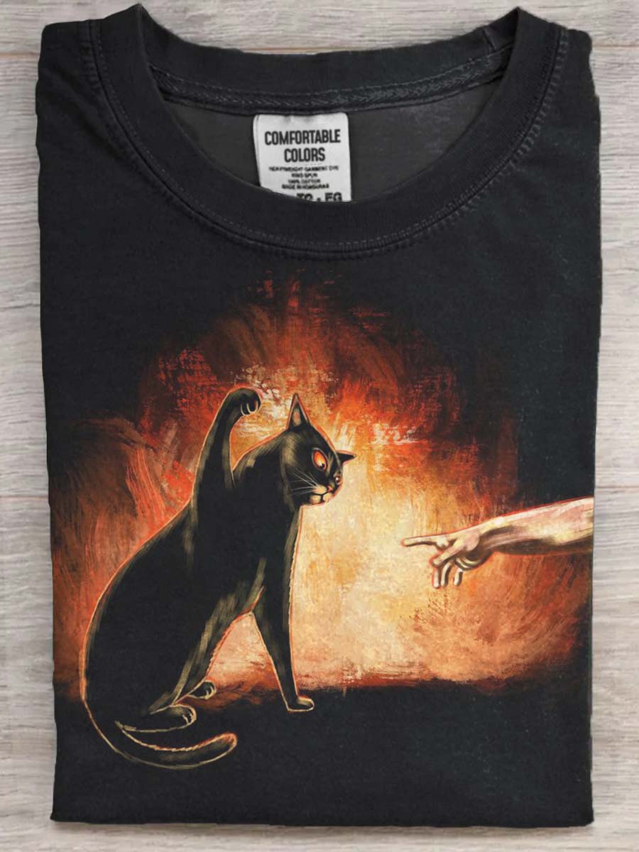 Funny Cat Print Casual Short Sleeve T-Shirt