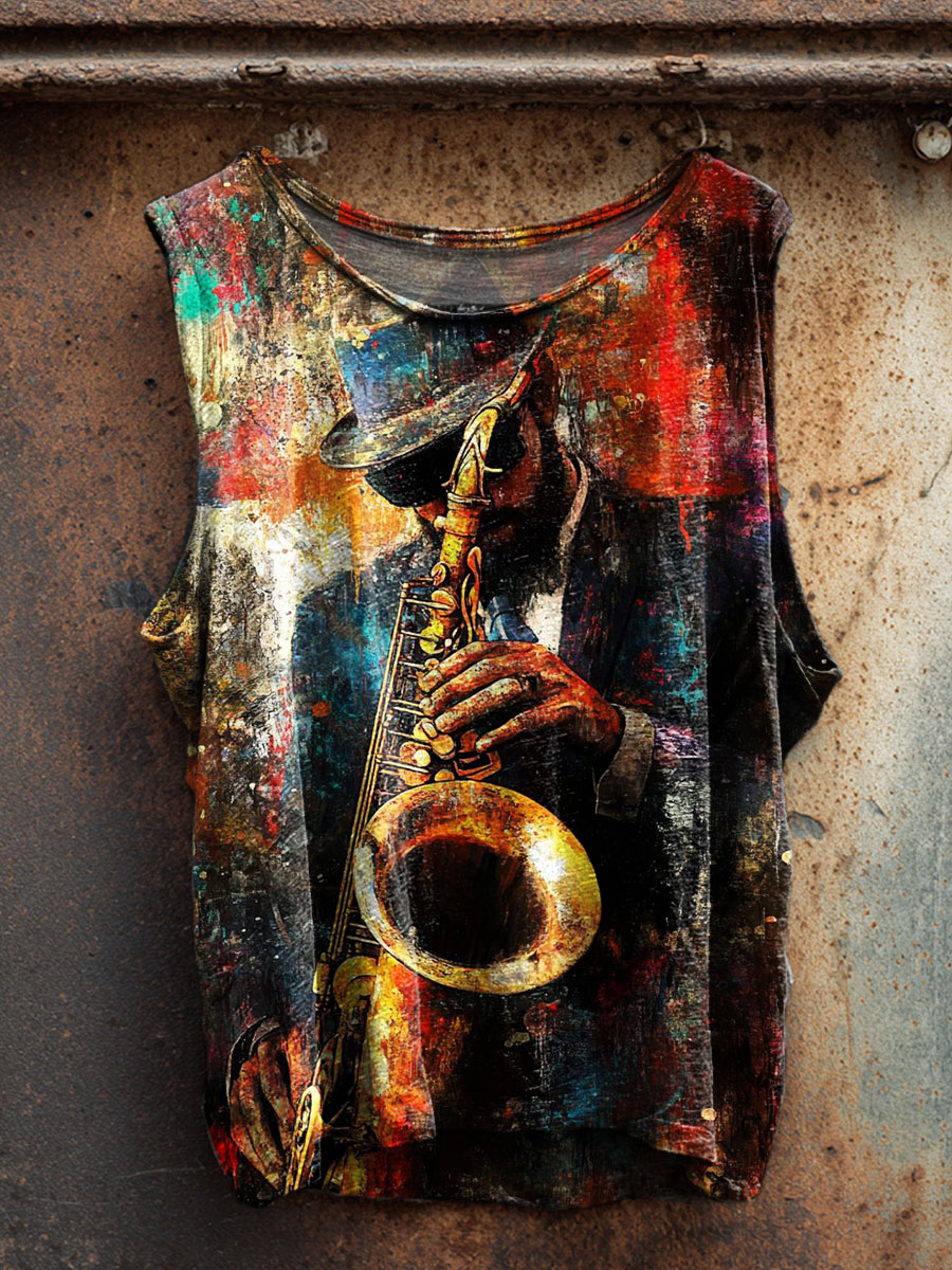 Saxophone Art Print 100% Cotton Casual Tank Top
