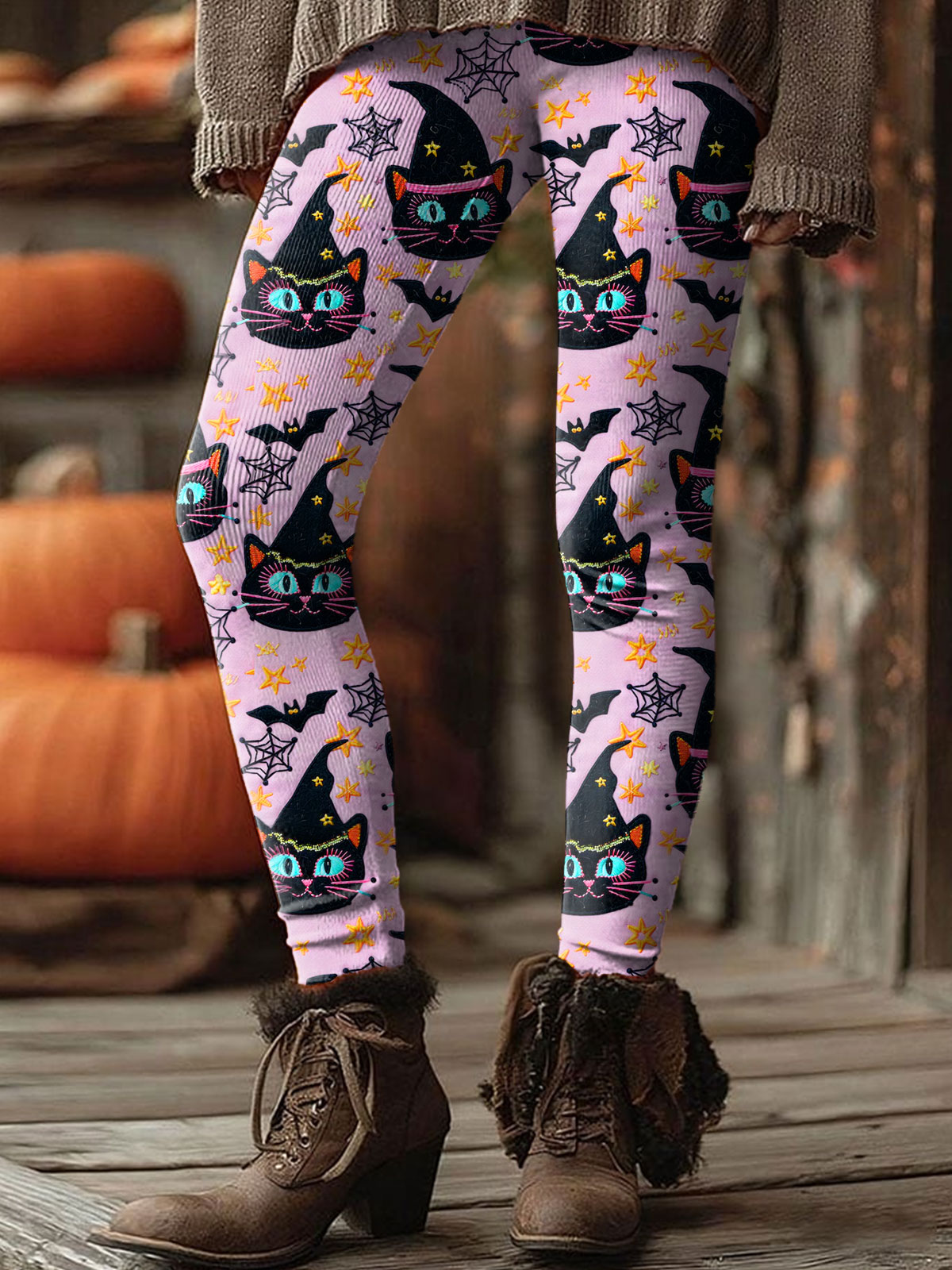 Funny Cute Halloween Cat Print Casual Leggings