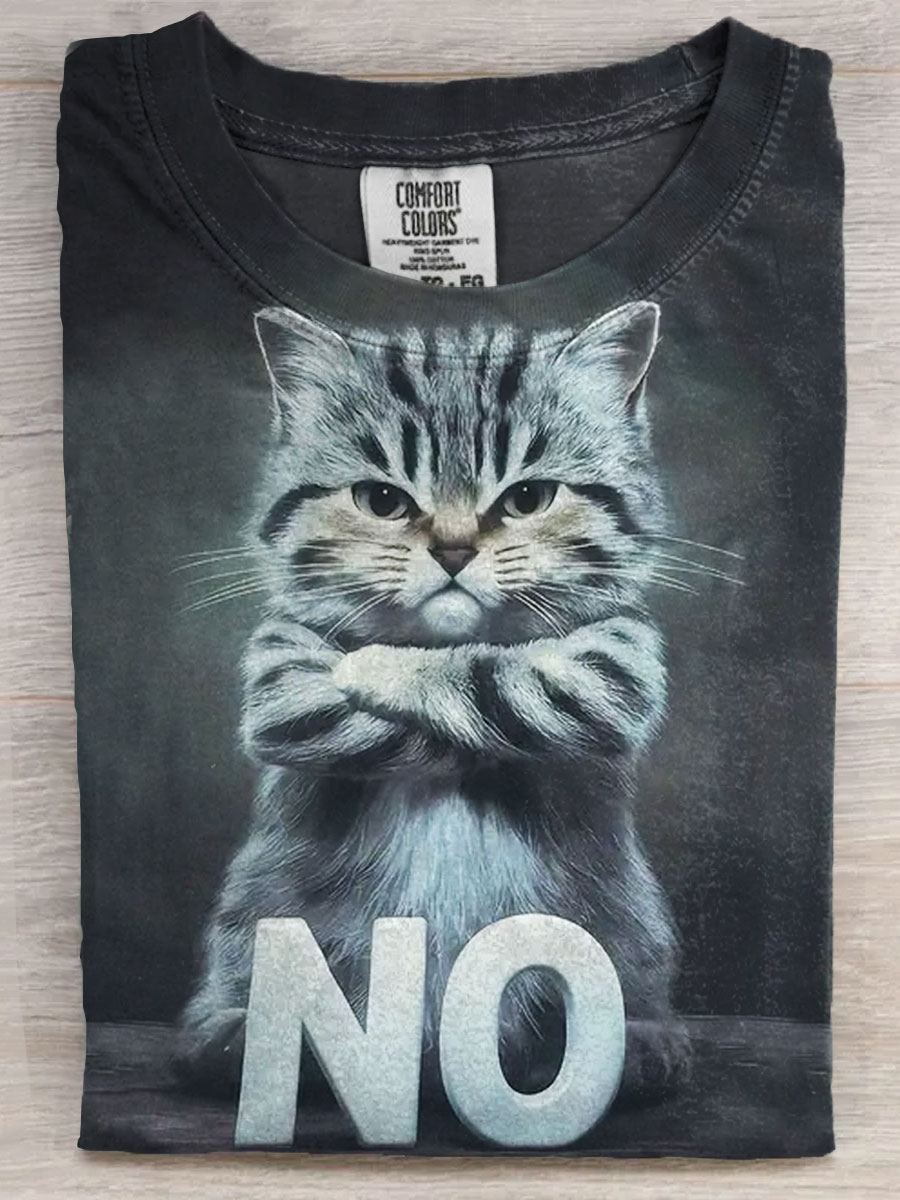 No Cute Cat Art Print Casaul Short Sleeve T-shirt
