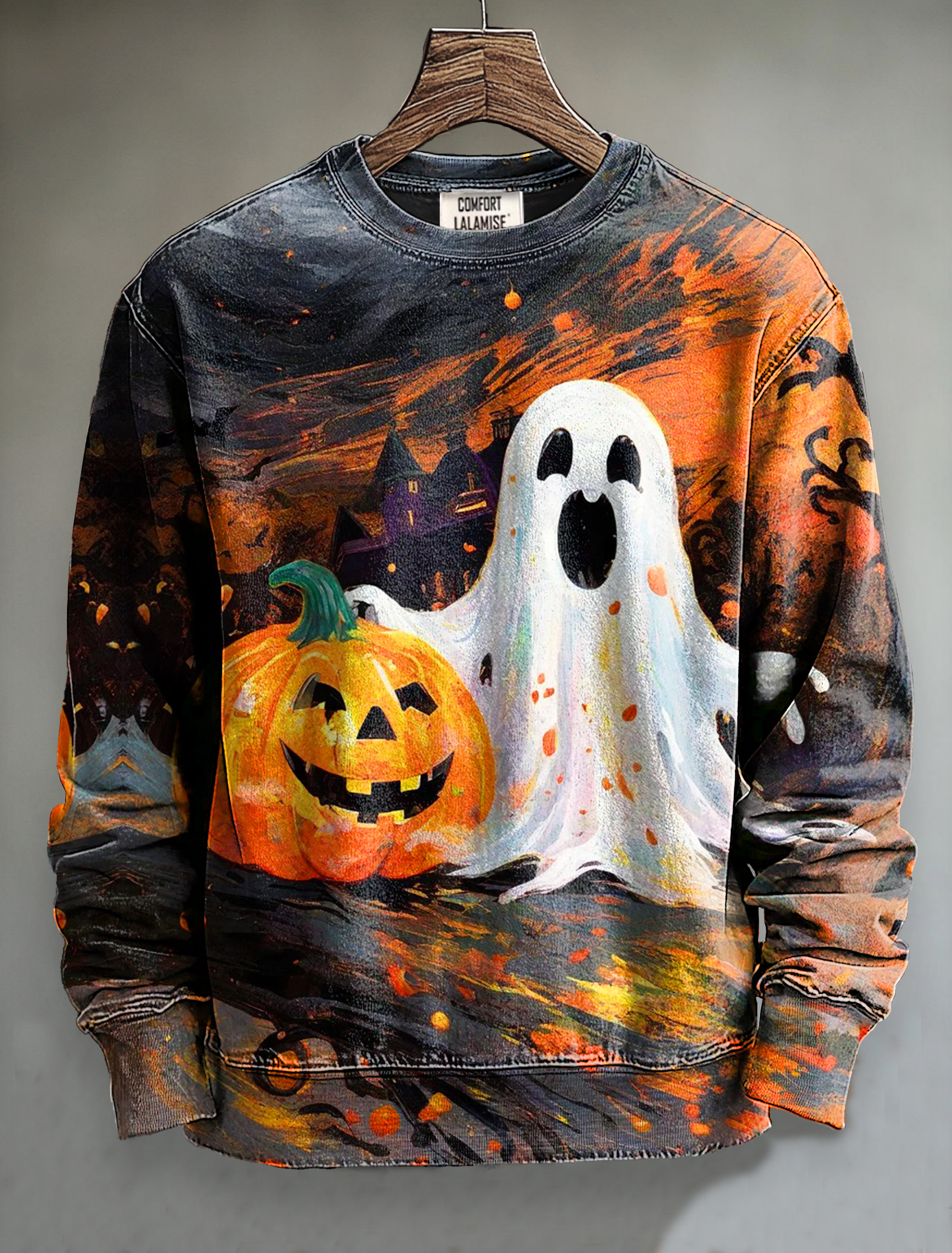 Unisex Funny Abstract Halloween Pumpkin Art Print Casual Sweatshirt