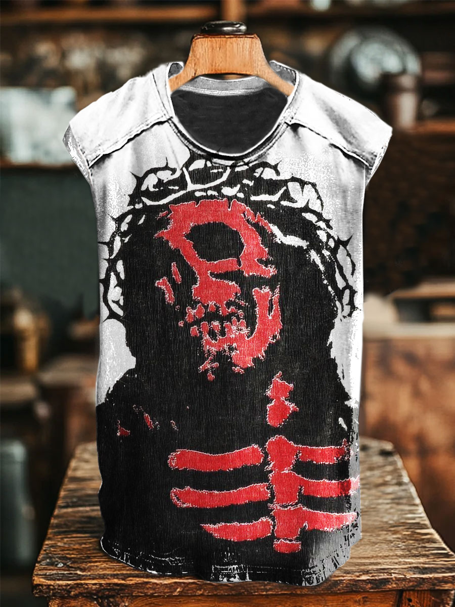Skull Vintage Print 100% Cotton Casual Tank Top