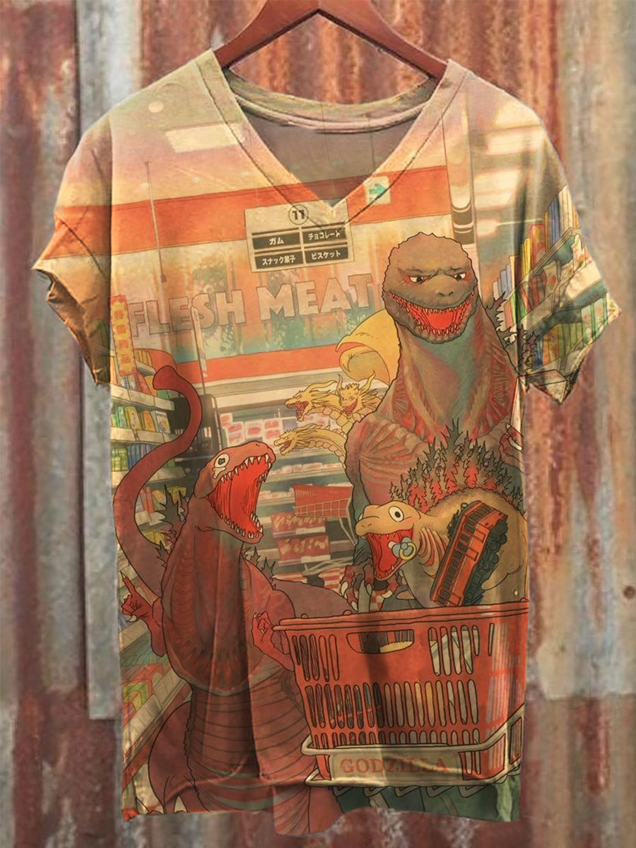 Funny Print V-neck Casual T-Shirt