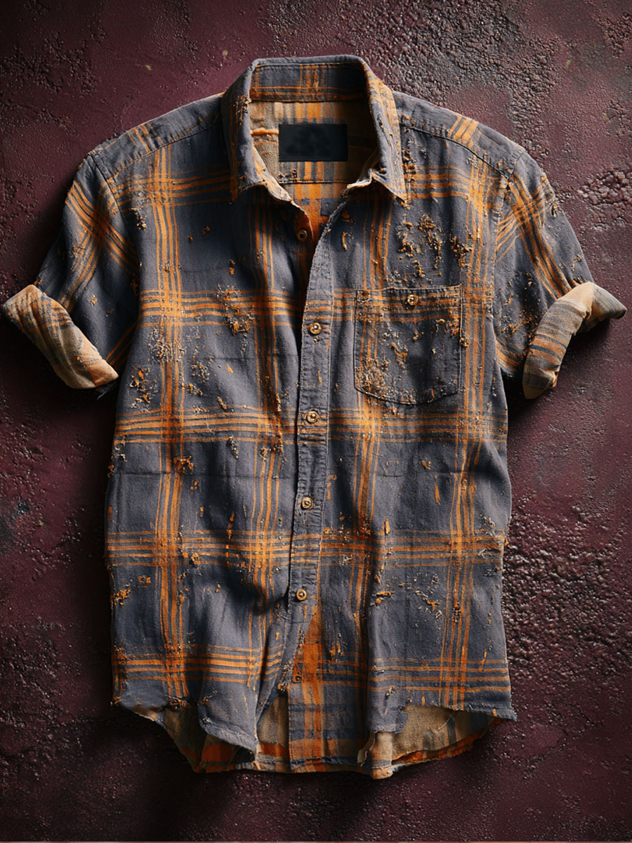 Vintage Plaid Art Print Casual 100% Cotton Shirt