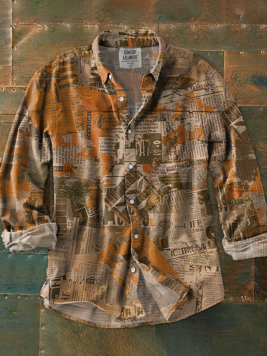 Nostalgic Retro Print 100% Cotton Long Sleeve Shirt