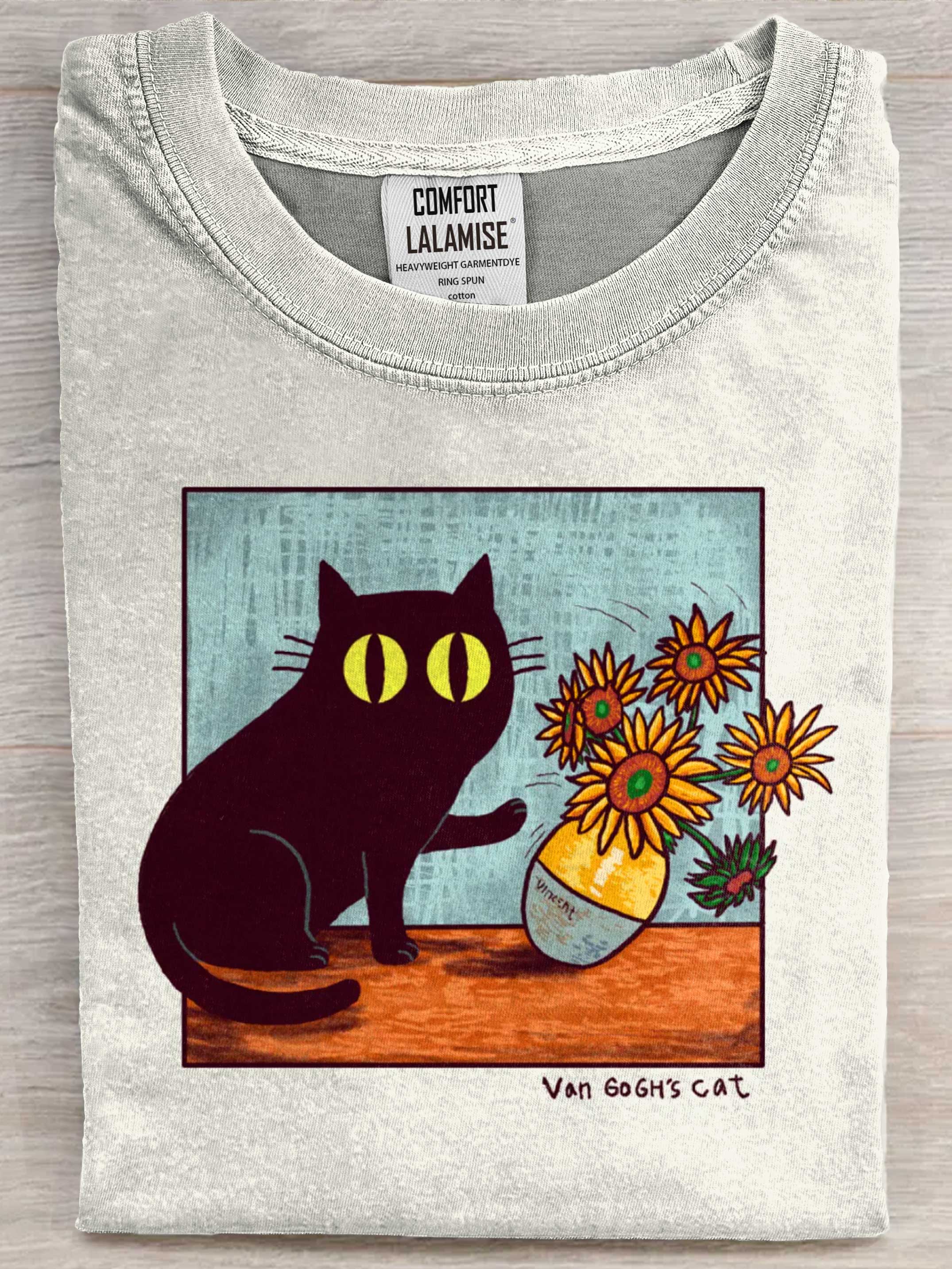 Van Gogh's Cat Art Print Casaul Short Sleeve T-shirt