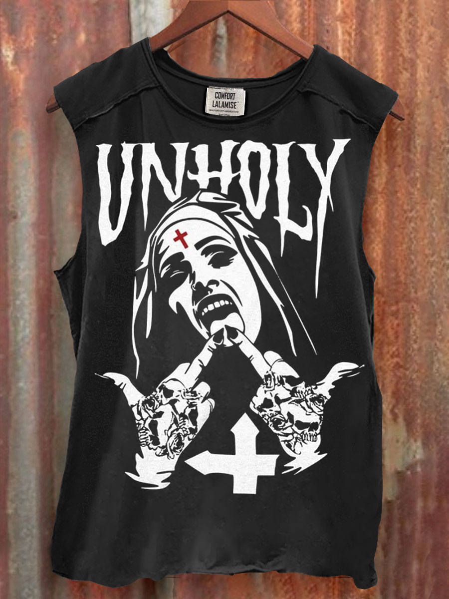 Funny Horror Unholy Nun Vintage Print 100% Cotton Casual Tank Top