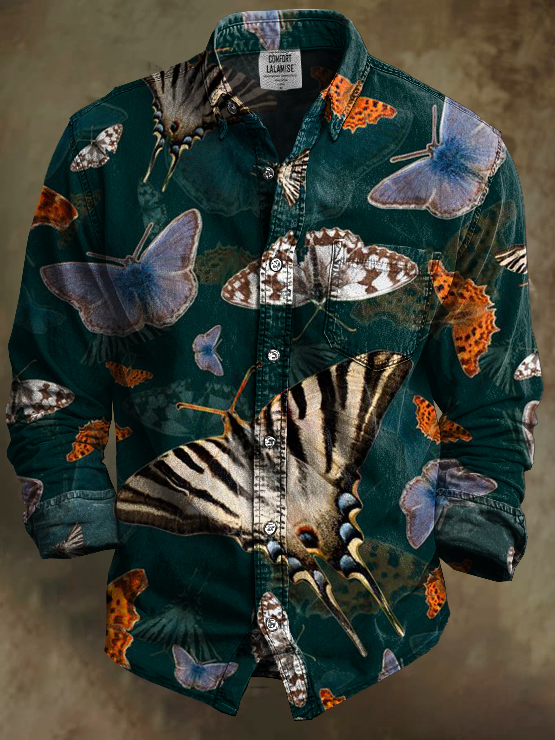 Vintage Abstract Butterfly Art Print 100% Cotton Long Sleeve Shirt