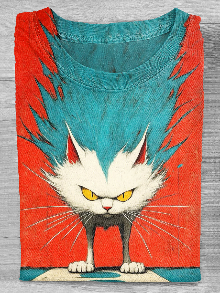 Funny Cat Print Casual Cotton T-Shirt
