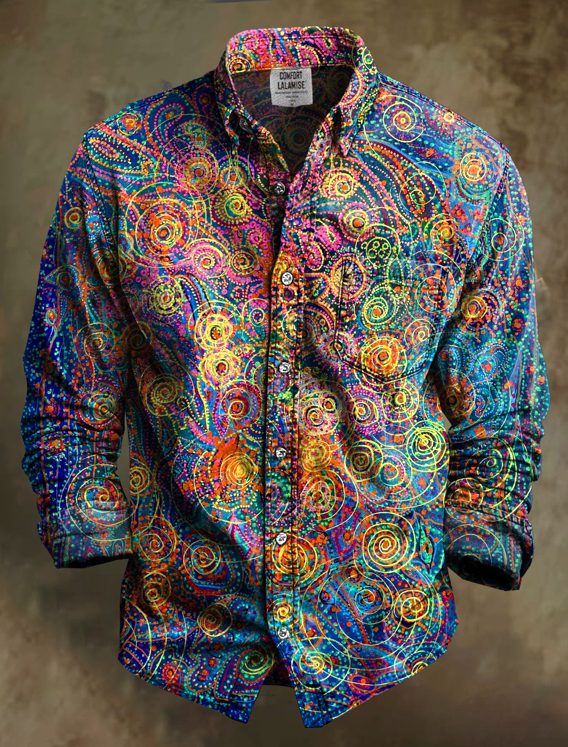 Vintage Abstrct Art Print 100% Cotton Long Sleeve Shirt