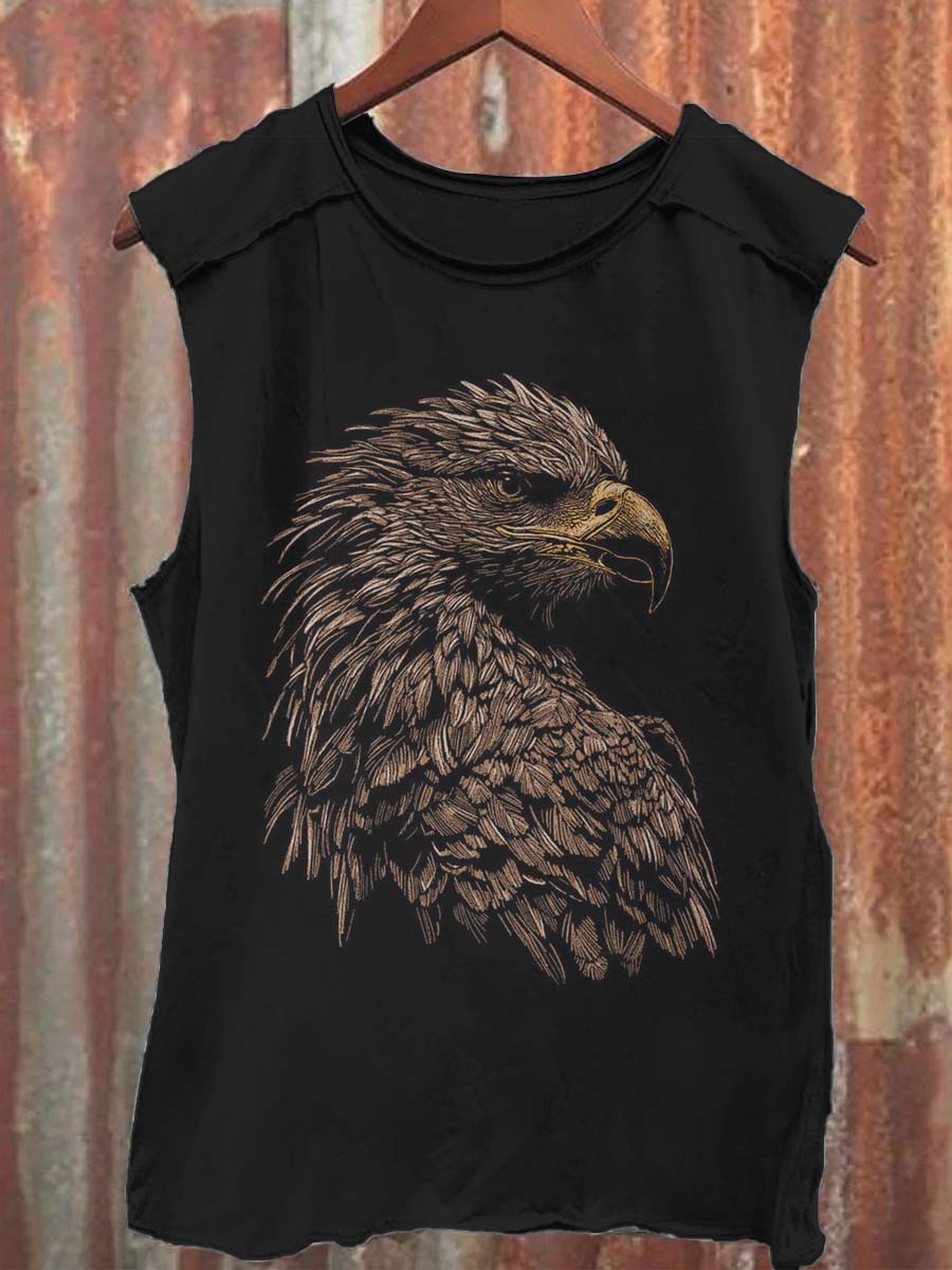 Cool Black Eagle Print Casual Tank Top