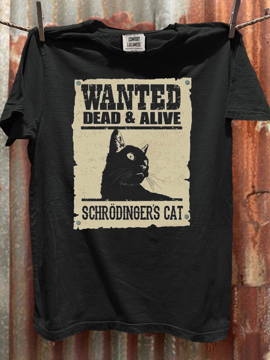 Vintage Wanted Cat Art Print Casaul Short Sleeve T-shirt