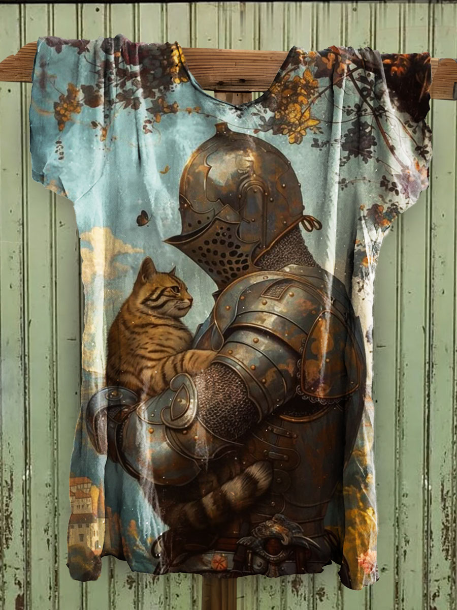 Cat Print Cotton Crew Tee