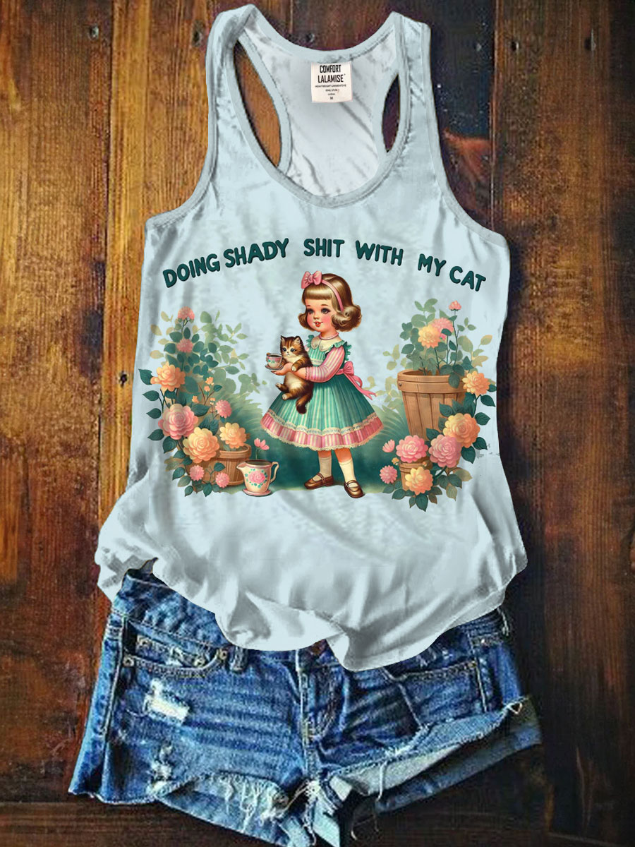 Doing Shady Stuff With My Cat Art Print Casaul Tank Top