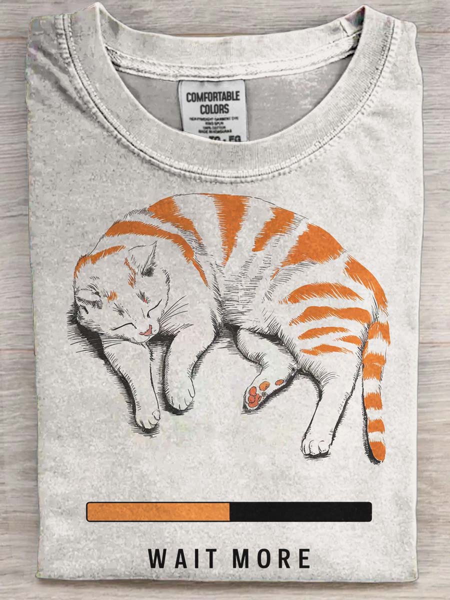 Fun Progress Strip Cat Print Casual Short Sleeve T-Shirt