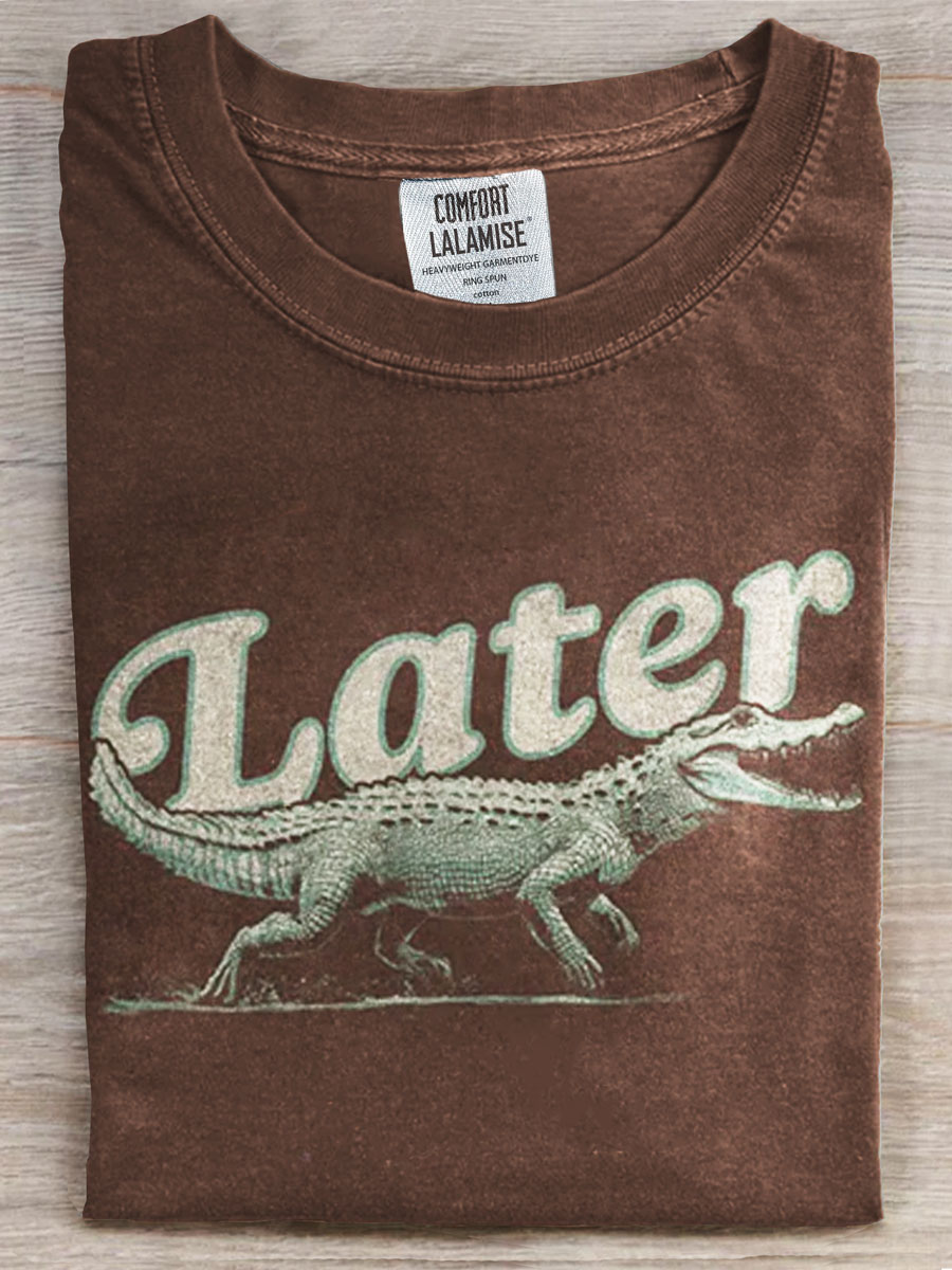 Retro Crocodile Prints Casual T-shirt