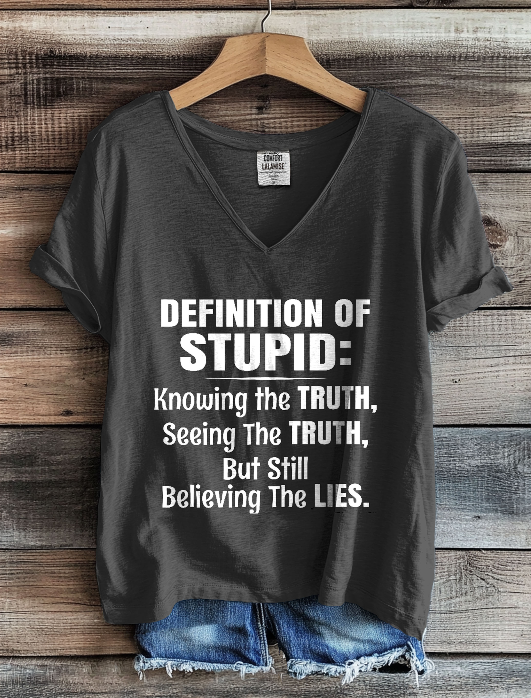 Definition Of Stupid Print  V-neck T-shirt