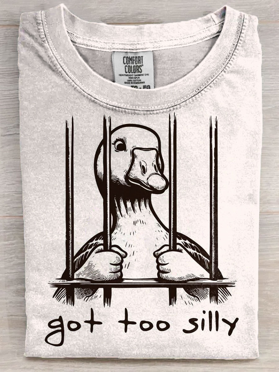 Funny Got Too Silly Duck Art Print Casaul Short Sleeve T-shirt