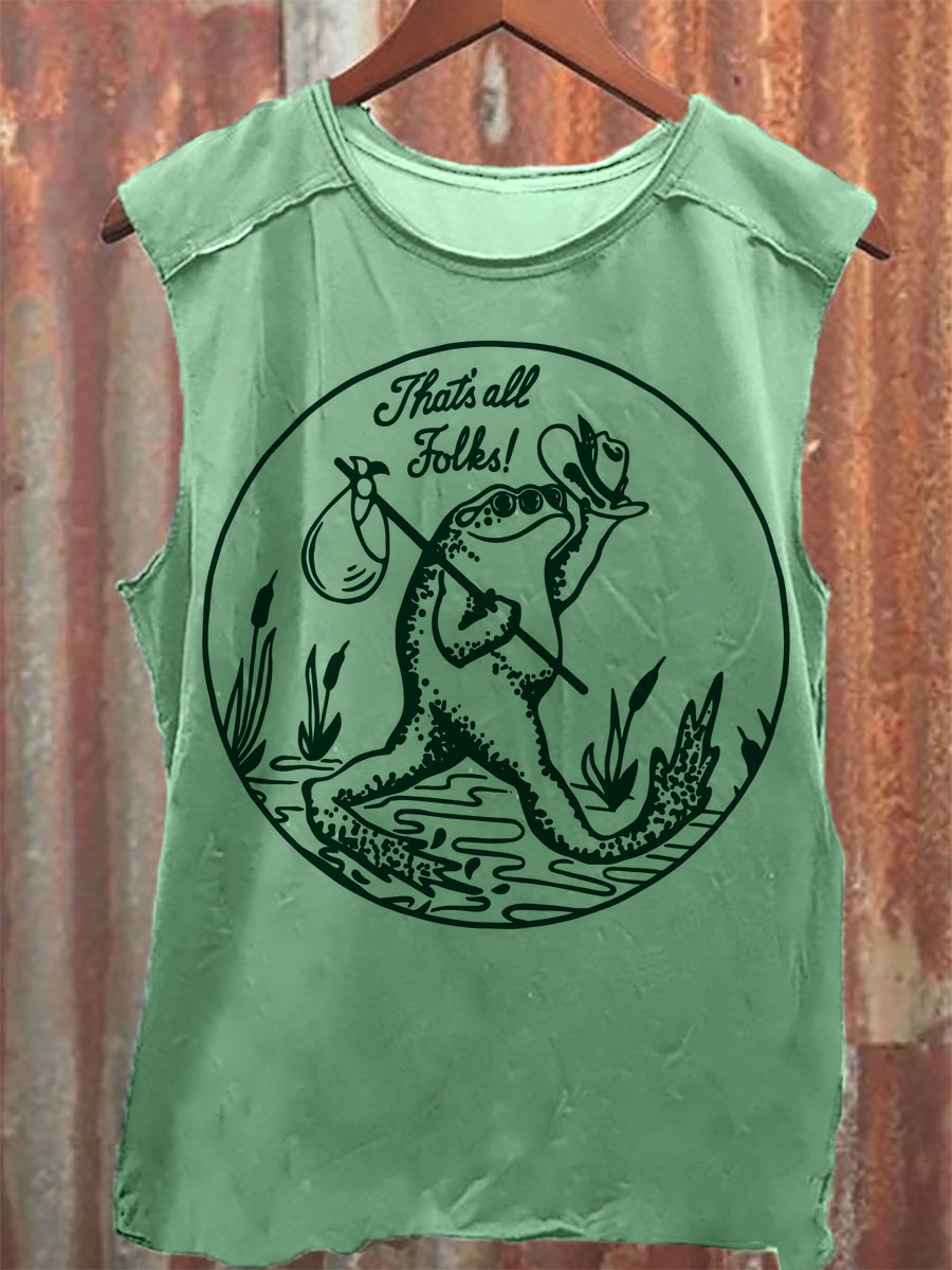 Vintage Print 100% Cotton Casual Tank Top