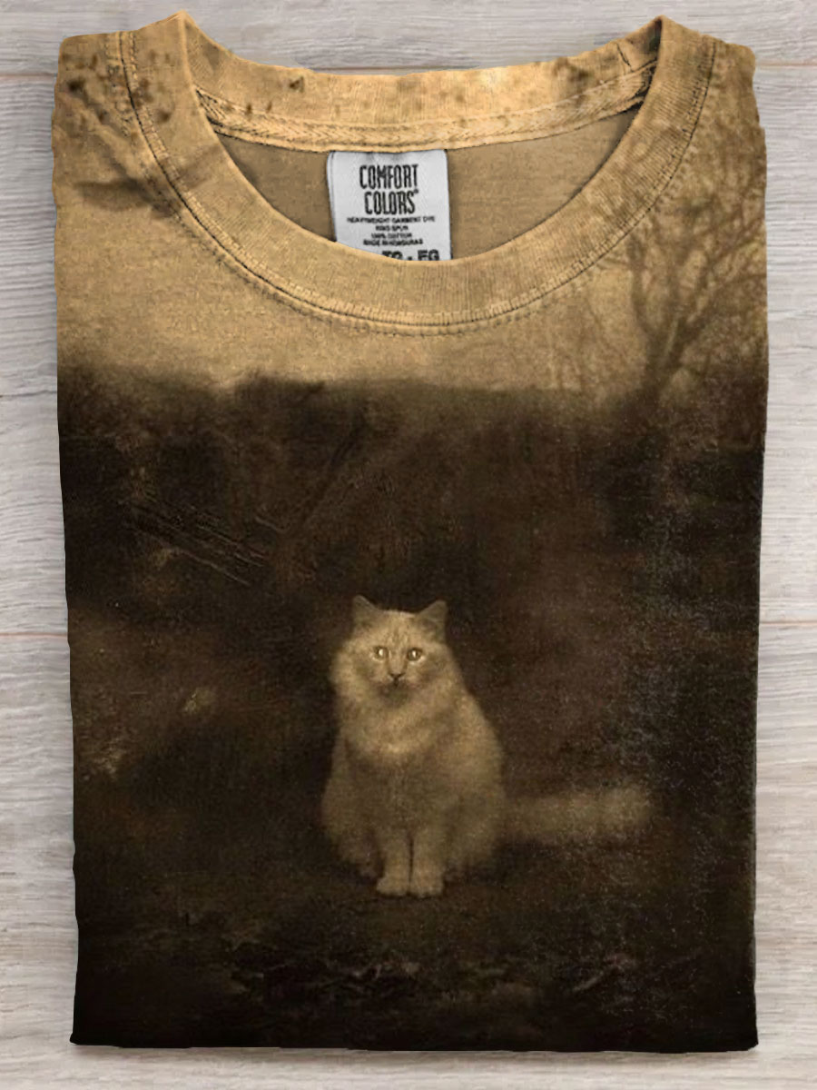Cat Weird Art Print Casaul Short Sleeve T-shirt