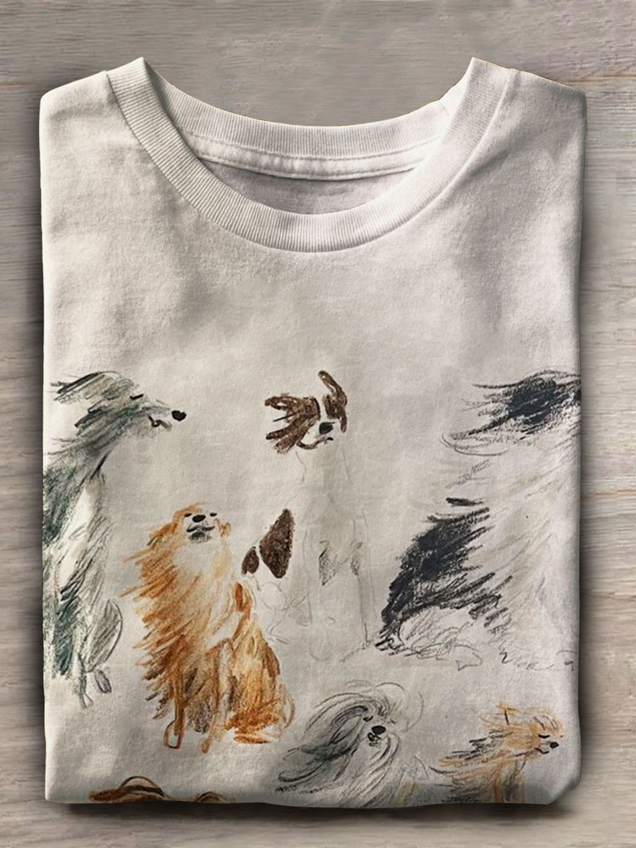 Funny Dog Print Casual Short Sleeve Top