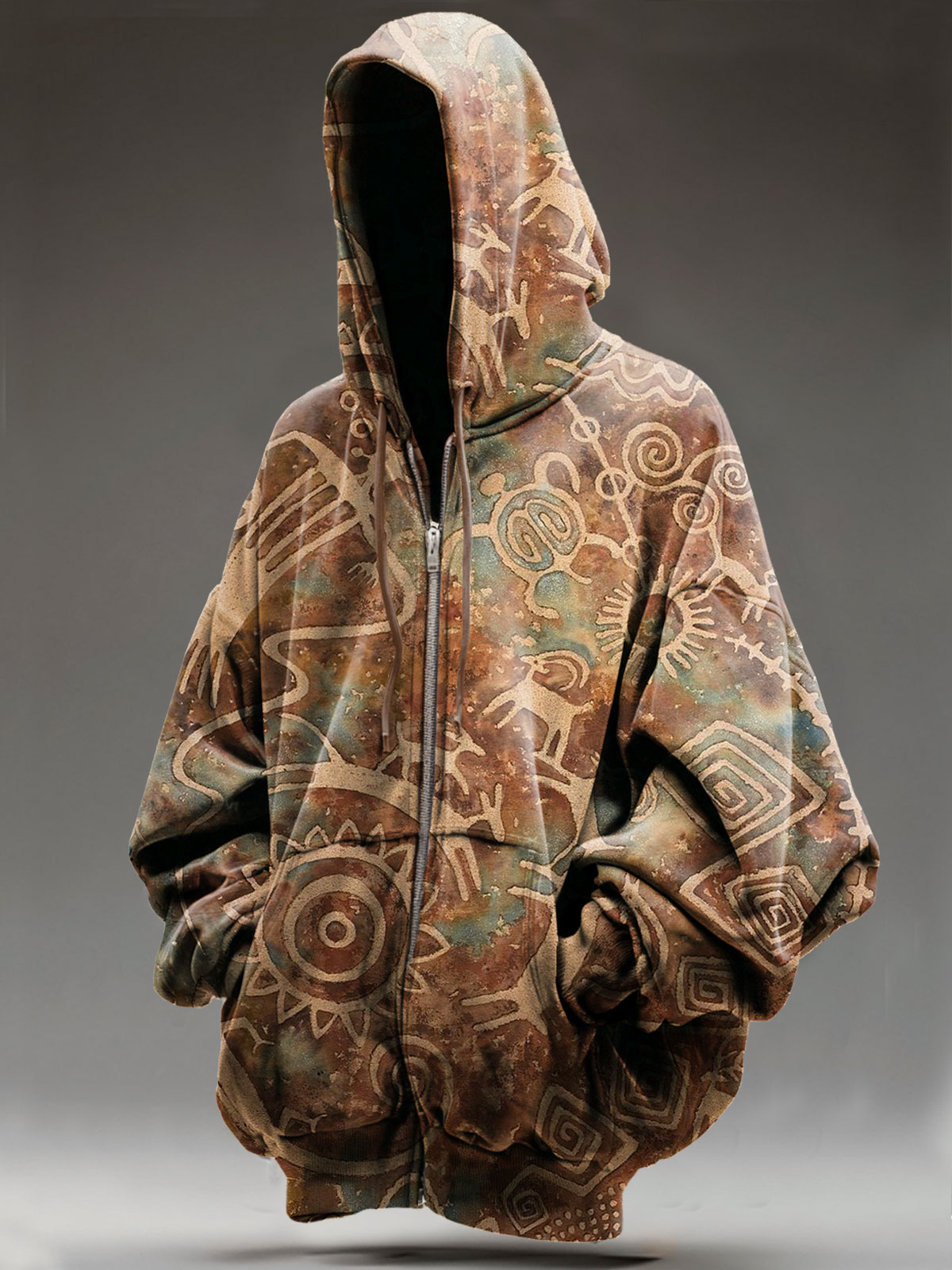 Vintage Art Print Casual Zip Hoodie Sweatshirt