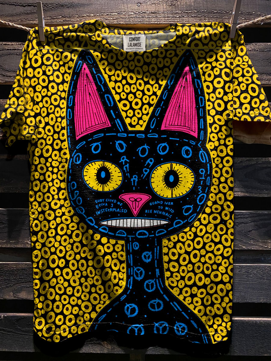 Abstrct Cat Art Print Casaul Short Sleeve T-shirt