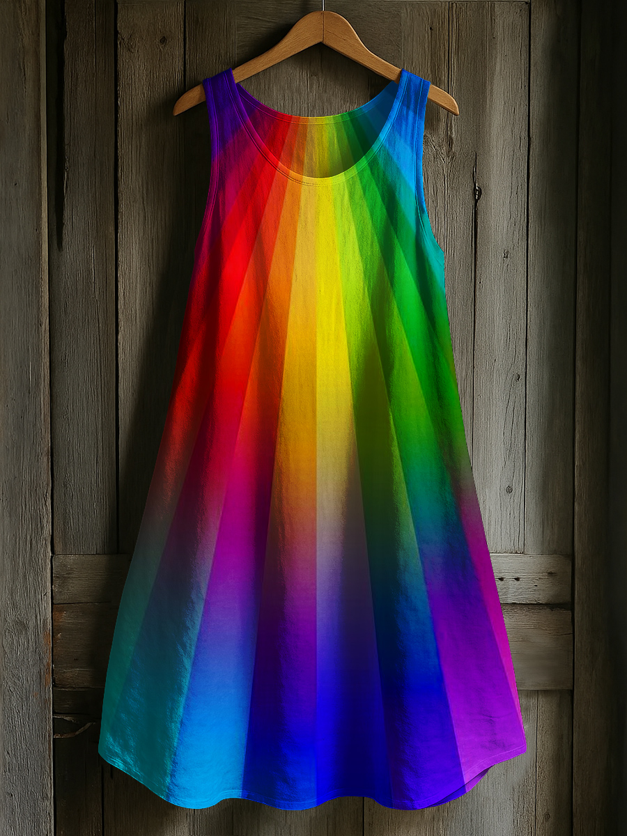 Rainbow Gradient Art Print Casual Tank Dress